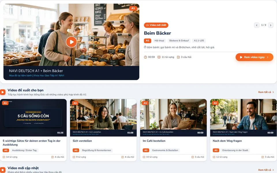 Video bài học A1 Beim Bäcker trên NAVI Student Portal